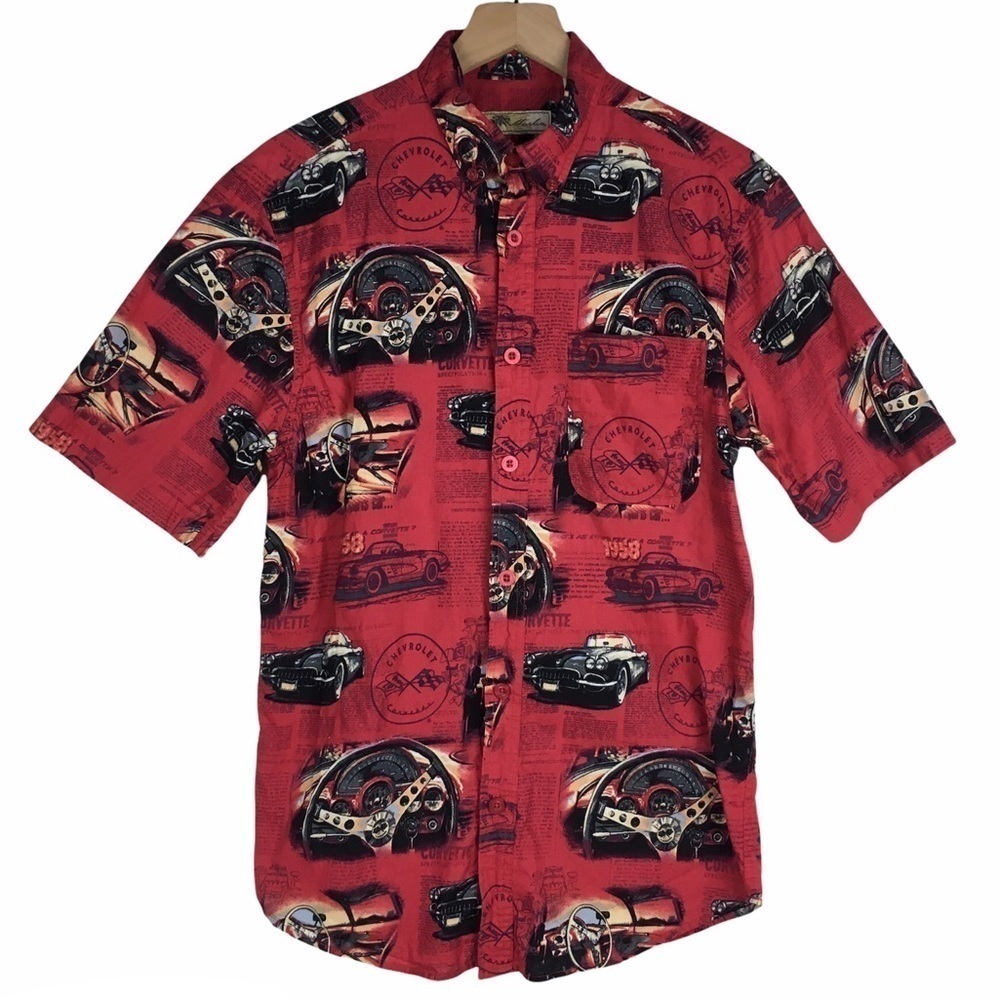 JOE MARLIN Dad Shirt GM Corvette Button Down Retro Chevrolet Short Sleeve Medium